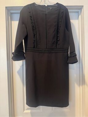 Ann Taylor Black Ruffle-Trim Long Sleeve Sheath Dress
